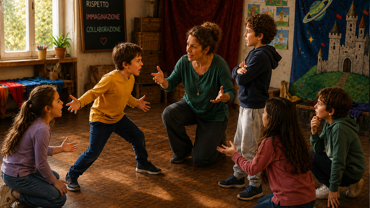 scena teatrale con bambino e animatrice