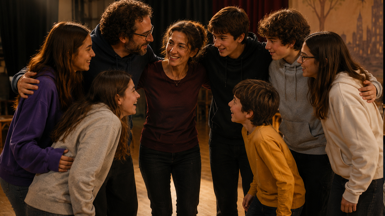 abbraccio tra i partecipanti del teatro educativo
